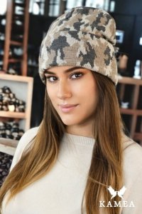 VENTURA zimowa  czapka moro beanie  kolor ciemny beżowy - Kamea
