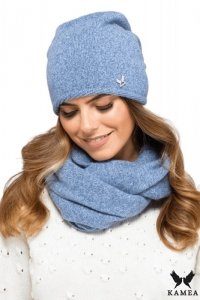 ANNA czapka damska kolor jeans - Kamea