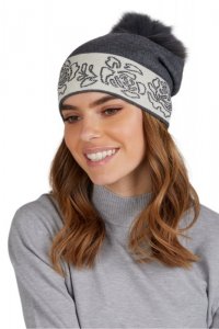 LILIANA POMPON FOX czapka damska grafitowa z pomponem - Kamea
