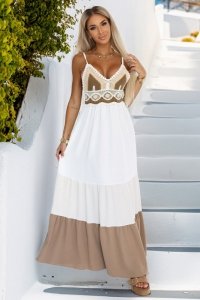 Sukienka Model 612-1 Beige/White - Numoco 