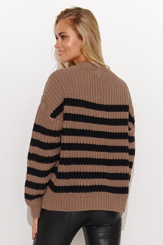 Sweter Damski Model S139 Cappuccino/Black - Makadamia