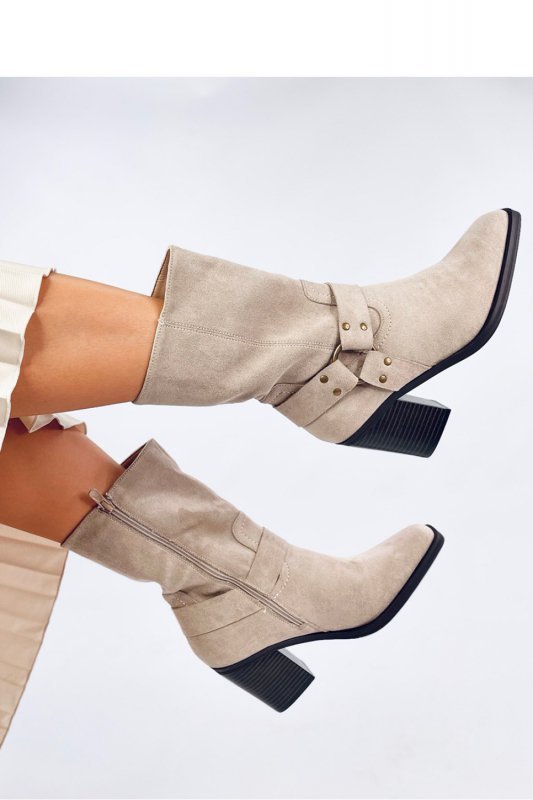 Botki zamszowe kowbojki HARDIN BEIGE - Inello
