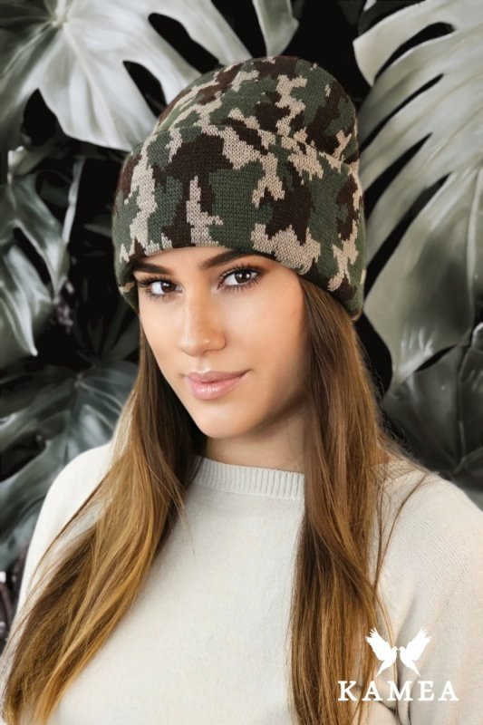 VENTURA zimowa  czapka moro beanie  kolor khaki - Kamea