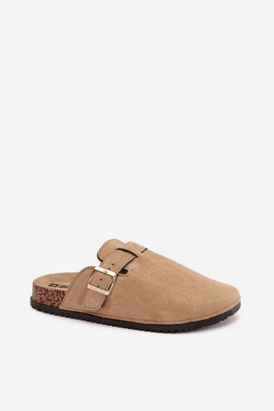 Sandał Klapki Chodaki Damskie Na Korkowej Platformie Ze Złotą Klamrą Big Star SS274738 Beżowe - Step in style