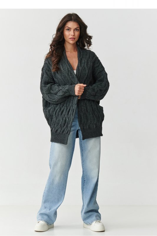 Sweter Kardigan Model S163 Grafit Melange - Makadamia