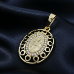 3099 Złota zawieszka błyszcząca pozłacana 14k cyrkonie medalik