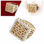 3825 Pierścionek złoty zaręczynowy błyszczący cyrkonie pozłacany 14k