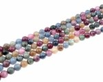sz139 Naturalne koraliki kwarcowe, barwione, okrągłe, imitacja turmalinu, mieszane kolory, 8~8,5 mm, otwór: 0,9~1 mm, około 45~47 szt