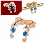 1089 Złote kolczyki pozłacane 18k Xuping wtykane w ucho-sztyft konik morski lato wakacje plaża