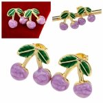 2190b Kolczyki złote stal chirurgiczna 316L wtyczki nierdzewna wiśnie