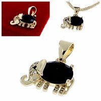 3728i Złota zawieszka błyszcząca pozłacana 14k cyrkonie słoń 