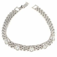 4391 Bransoletka srebrna cyrkonie 19,5cm pozłacana białym złotem Xuping 