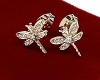 3626 Kolczyki złote pozłacane wtyczki 14K cyrkonie ważka 