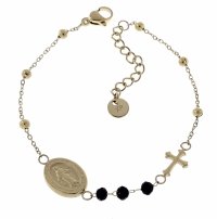 3472 Bransoletka złota 16,5+3cm stal chirurgiczna 316L medalik krzyż 