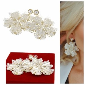 Golden earrings silk flowers