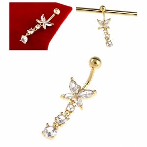Gold plated belly button ring 14k with zirconia