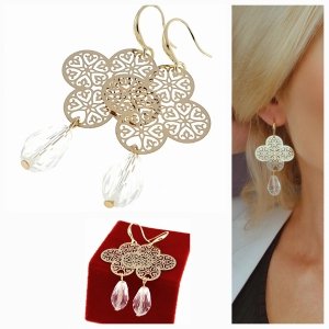 Golden earrings silk flowers