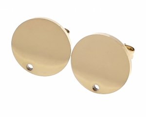 2X Gold Stud Earrings + Earplugs Surgical Steel 1 Pair