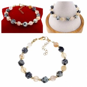 1929k Bransoletka kamienie naturalne cytryn jadeit 18+4cm stal chirurgiczna