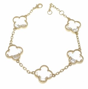 4212 Bransoletka elegancka złota 19+2cm pozłacana 14k cyrkonie koniczyna marokańska