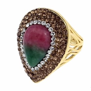 3733L Pierścionek złoty pozłacany 14k zoisyt z rubinem kamień naturalny regulowany