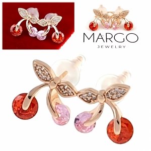 3953 Kolczyki złote Austrian Crystal cyrkonia pozłacane 18k Xuping wiśnie wtyczki 