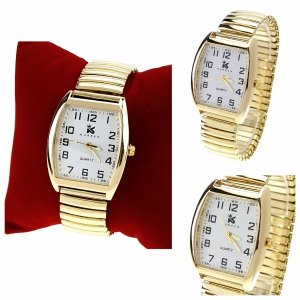 2395a Zegarek babciny złoty duże cyfry na gumce rozciągliwy 