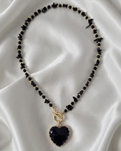 4402c Naszyjnik naturalny kamień onyks 42cm stal chirurgiczna 316L