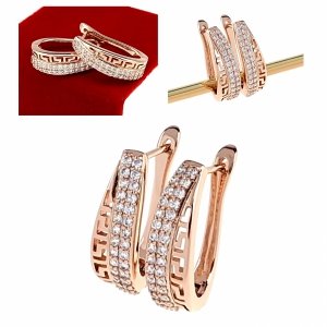 2489b Złote kolczyki cyrkonie pozłacane rose gold Xuping wiszące wzór grecki 
