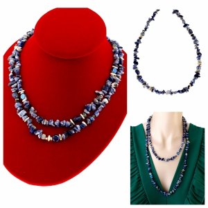 4476 Łańcuszek naszyjnik kamień naturalny sodalit lapis lazuli sieczka długi stal chirugiczna