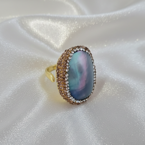 1922h Pierścionek złoty pozłacany 14k masa perłowa regulowany