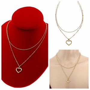 3097 Złoty łańcuszek podwójny naszyjnik 40-45+5cm stal chirurgiczna 316L serce 
