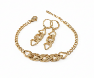 4504 Komplet kolczyki, bransoletka pozłacany 14k