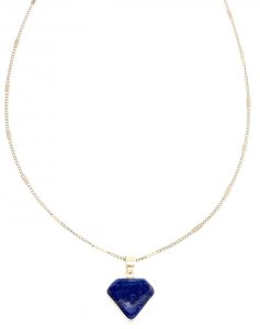1915j Złoty łańcuszek lapis lazuli kamień 46+5 naszyjnik stal chirurgiczna celebrytka 