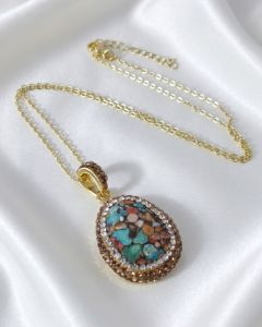 3367 Naszyjnik kamień naturalny dolomit 45+5cm pozłacany 14k