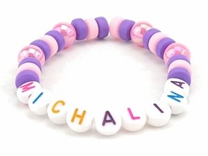 3172 Bransoletka dziecięca Michalina imię z akrylowych i polimerowych koralików 