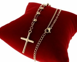 4546 Złoty łańcuszek 45+5cm naszyjnik stal chirurgiczna nierdzewna 316L krzyż