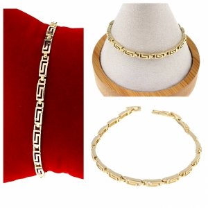 524a Bransoletka złota elegancka 19cm pozłacana 14k wzór grecki Aisadi