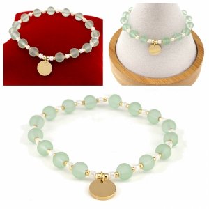 1820k Bransoletka jadeit zielony kamień na gumce jubilerskiej