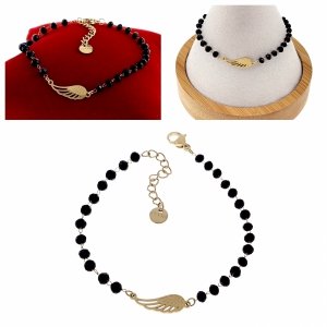 2086b Bransoletka złota 17+5 stal chirurgiczna 316L nierdzewna skrzydło 