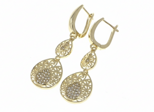 605b Kolczyki złote pozłacane cyrkonie wiszące 14K 