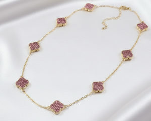 1215 Złoty łańcuszek naszyjnik 45+5cm pozłacany 14k cyrkonie koniczyna marokańska