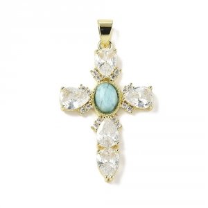 1299d Złota zawieszka błyszcząca pozłacana 14k krzyż larimar kamień naturalny