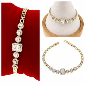 59jBransoletka elegancka cyrkonia złota 19cm pozłacana 14k Xuping 