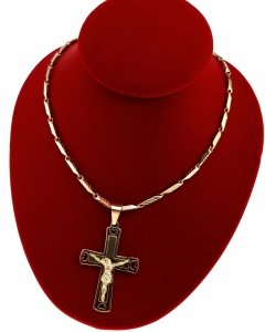 2319e Złoty łańcuszek 60cm naszyjnik stal chirurgiczna nierdzewa 316L krzyż