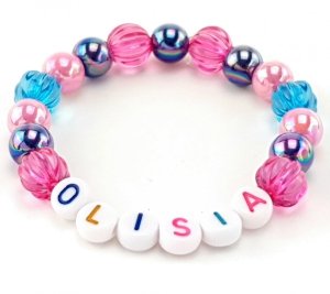 1628b Bransoletka dziecięca Olisia imię z akrylowych koralików