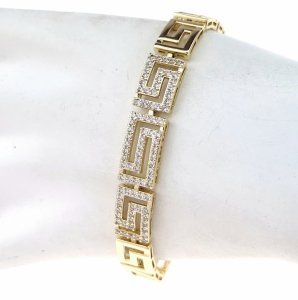 1604 Bransoletka elegancka złota 17,5+2cm pozłacana 14k cyrkonie wzór grecki