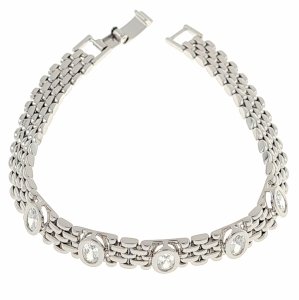 4391 Bransoletka srebrna cyrkonie 19,5cm pozłacana białym złotem Xuping 
