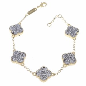 157c Bransoletka elegancka złota 18+2cm pozłacana 14k cyrkonie koniczyna marokańska