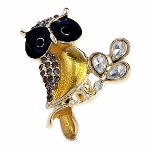 1939j Elegancka broszka przypinka złota cyrkonia sowa